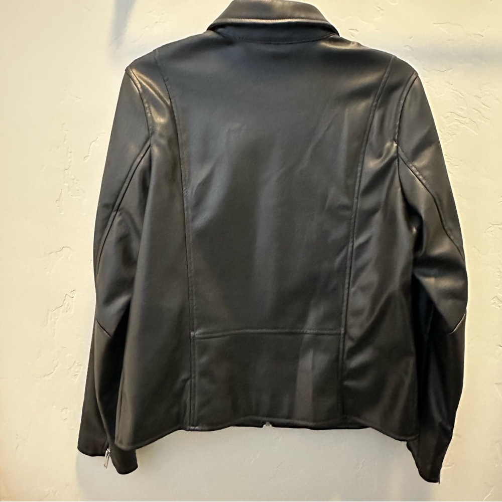 Apt. 9 Black Faux Leather Moto Jacket with Zip Details - Picture 3 of 12